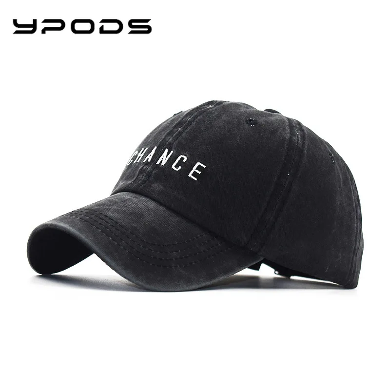 

Washed and Distressed Denim Cotton Baseball Hat Letter Chance Embroidered Hat