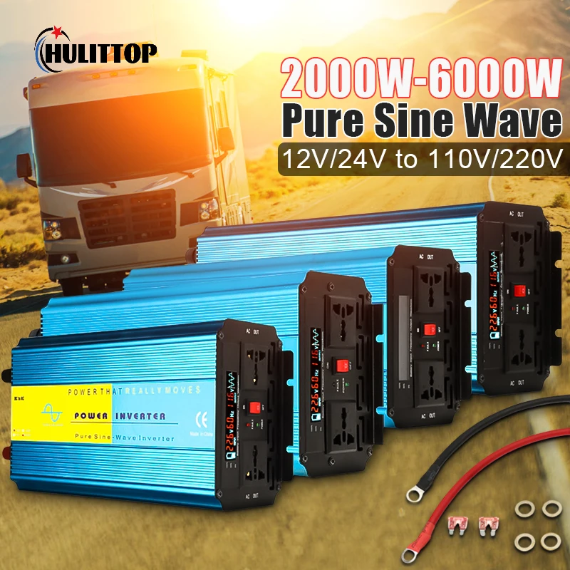 

5000W Pure Sine Wave Inverter DC12V/24V to AC 110V/220V 60Hz Power Converter Booster Solar Household Car Inverter