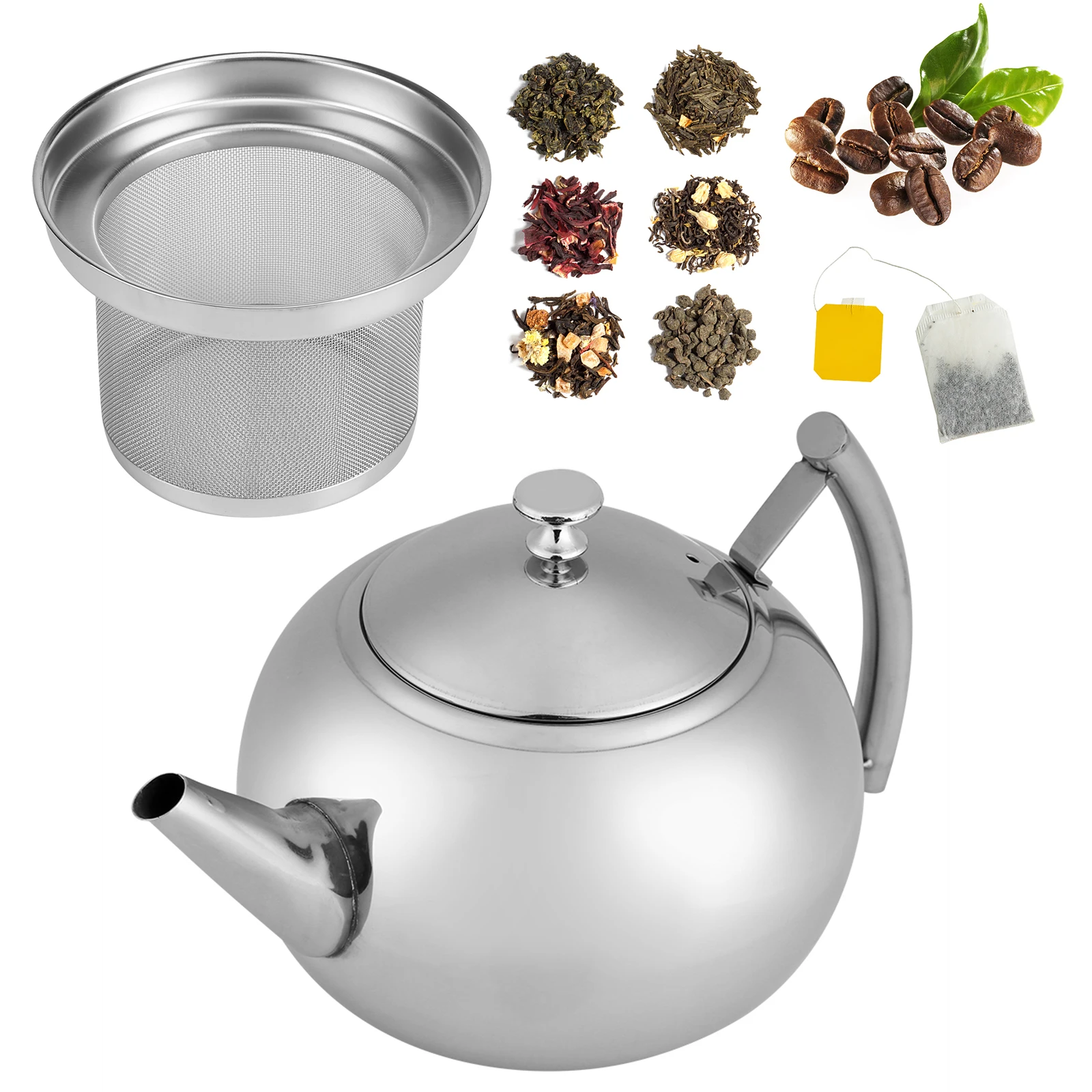 

2L Stainless Steel Teapot Coffee Tea Pot Kettle with Removable Infuser Filter
