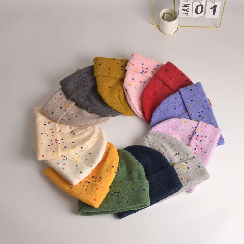 

Новинка осенне-зимняя вязаная шапка головные уборы с ручной росписью и брызгами головные уборы корейские индивидуальные мужские и женские ...