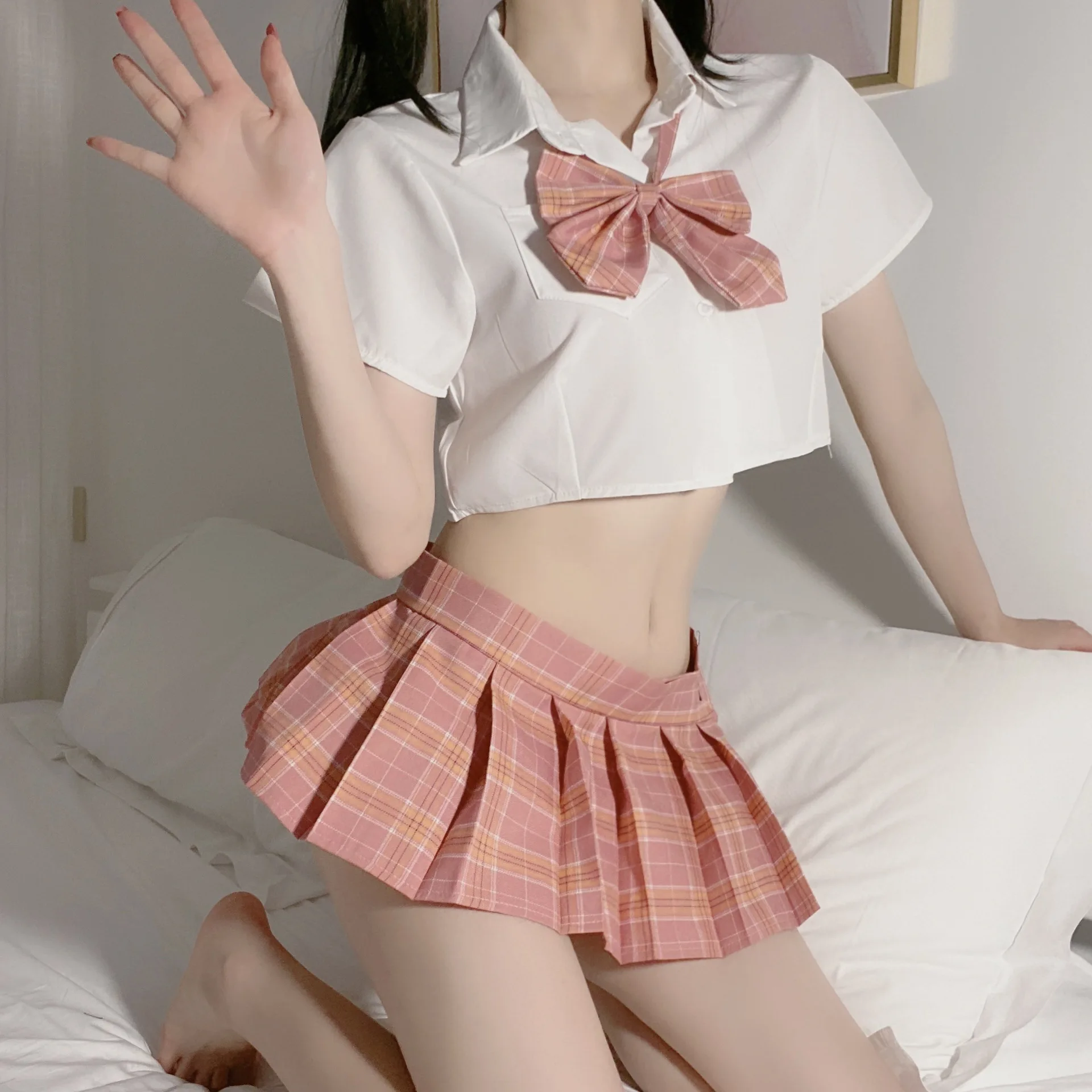 

Плиссированная мини-юбка с бантом, Женский эротический костюм, сексуальная униформа для невинных студентов JK, соблазнительный наряд, женск...