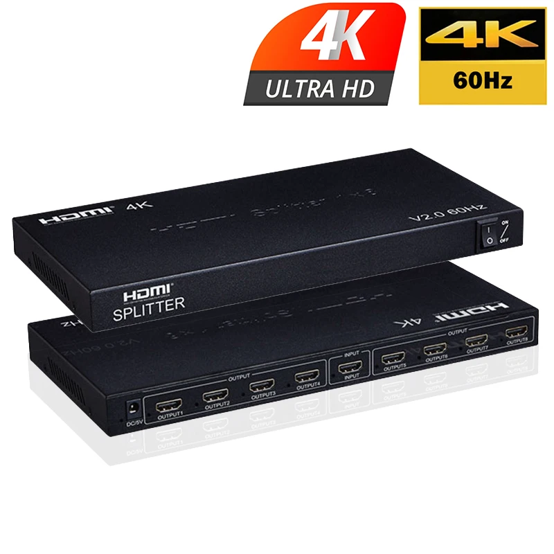 

4K 60 Гц 1x8 HDMI сплиттер 1 в 2 4 6 8 выход 1x2 1x4 HDMI сплиттер HDMI 2,0 видео преобразователь 1080P для PS4 ПК DVD для ТВ мониторов