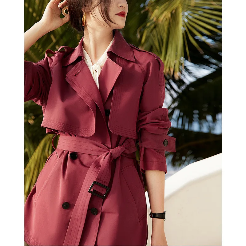 

2023 Spring and Autumn Wrinkle Resistant Korean Premium Sense Women's Korean Version Short Trench Office Lady