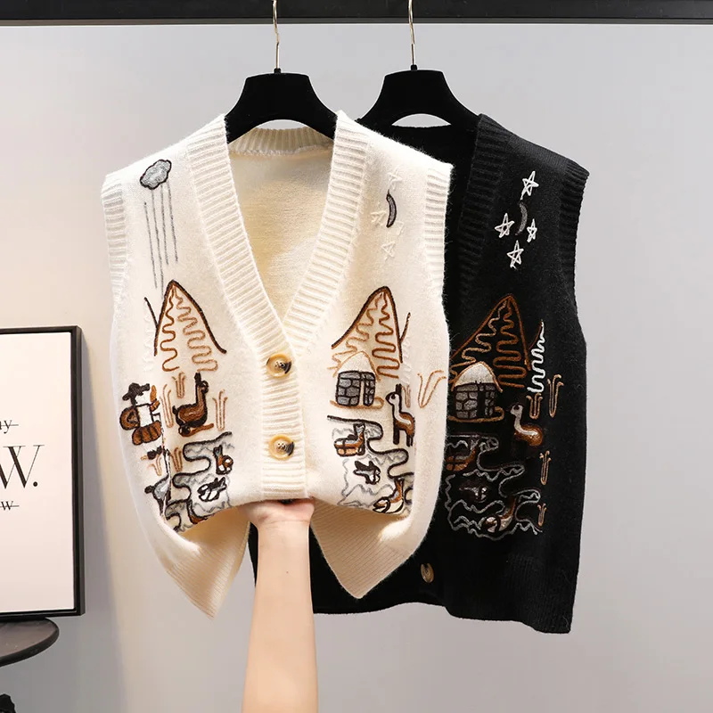 

Knitted Vest 2023 New Spring Autumn Women's Clothing Sweater Korean Coat Embroidered Sleeveless Pullovers Tank Jersey Tops BC133