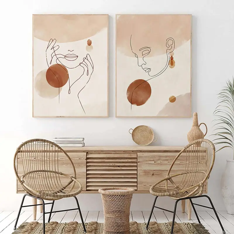 

Abstract Boho Posters Picture Woman Face Line Drawing Wall Art Canvas Painting Pictures Bedroom Living Room Home Decor