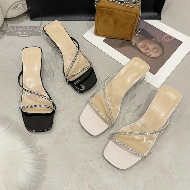 Сандалии женские на толстом каблуке Простые Модные прозрачные с квадратным