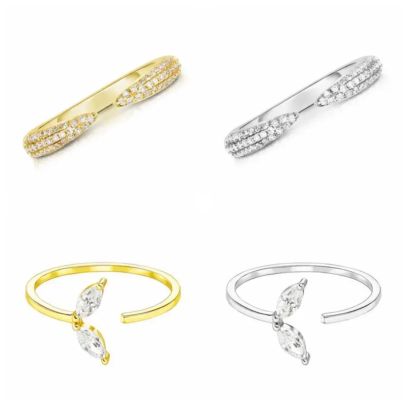 

YUXINTOME 24K Gold Plated Silver CZ Zircon Moon Butterfly Opening Rings For Women Luxury Flower Resizable Ring Party Jewelry