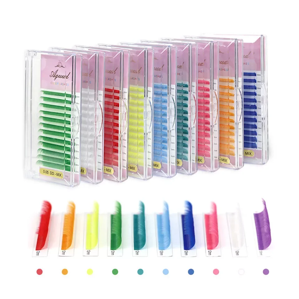 

2022New CC D DD Color Eyelash Purple Blue Green Red White Pink Yellow Brown Flu Individual Eyelash Color False Mink Eyelash Exte