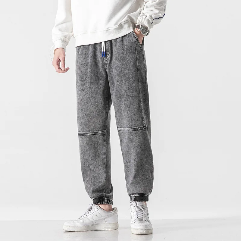 Men's jeans fat elastic lace-up plus fat plus size tie-in loose pants casual straight pants tide brand