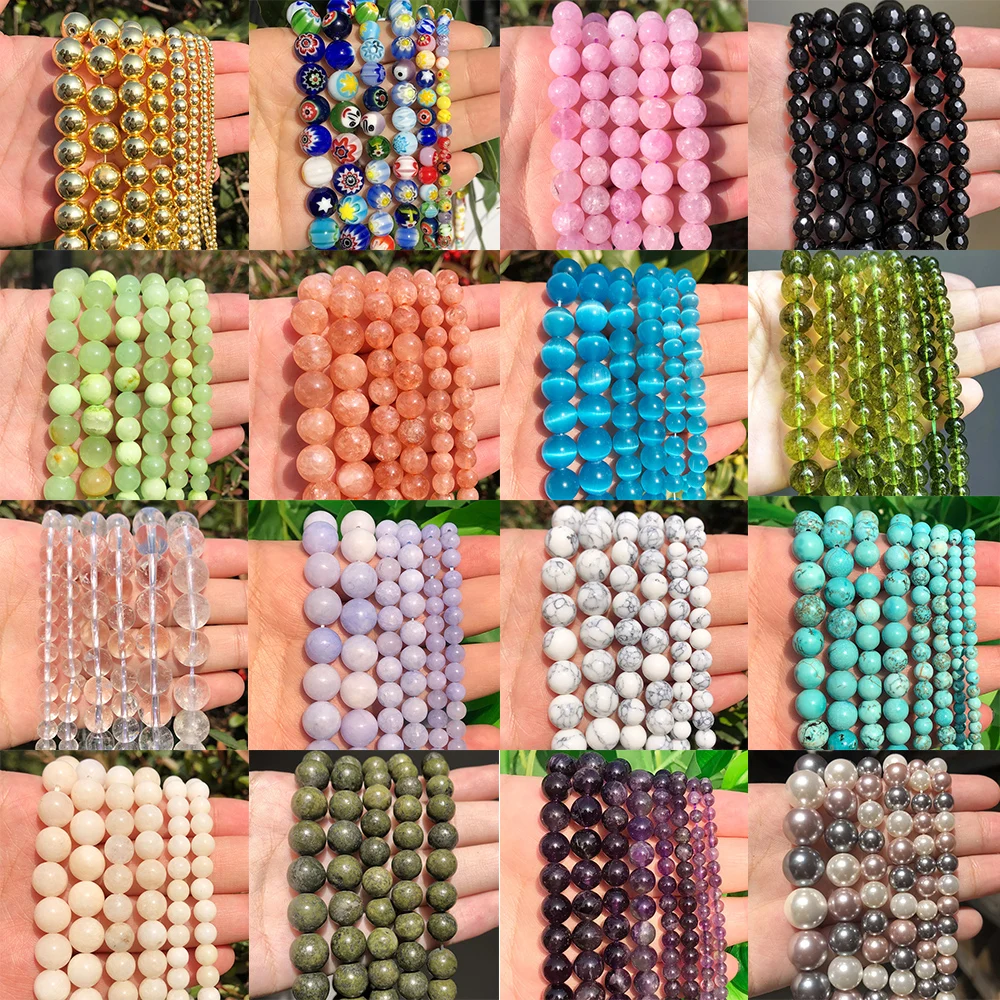 

Natural Stone Beads 4/6/8/10mm Aquamarines Pearl Jades Quartzs Tiger Eye Moonstone Round Beads for Jewelry Making Diy Bracelet