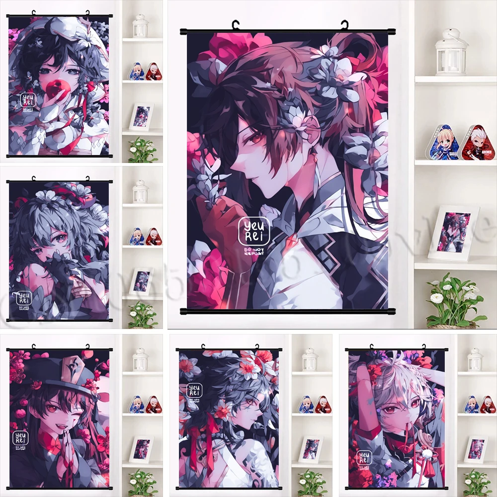 

HD Pints Genshin Impact Posters Canvas Xiao Wall Artwork Hutao Painting Classic Hanging Scrolls Modular Picture Home Room Decor