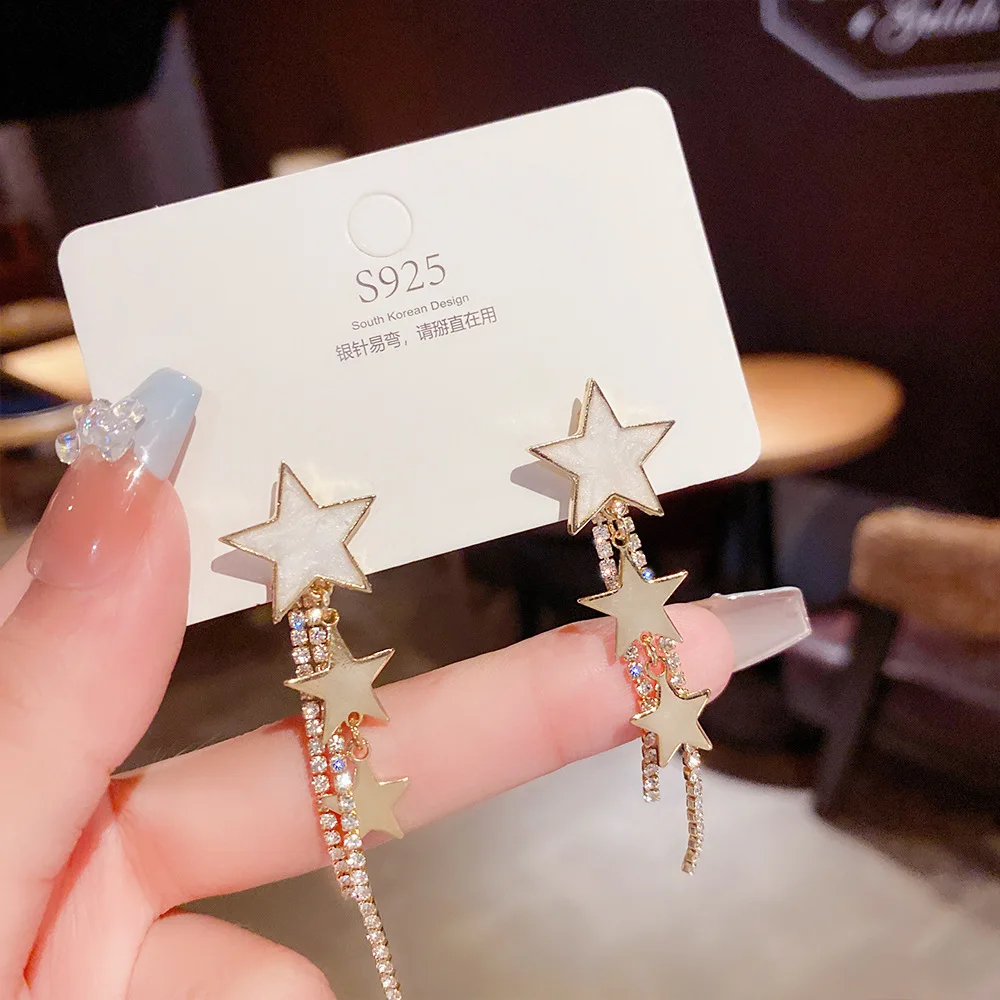 Модные жемчужные серьги в виде пентаграммы женские темпераментные длинные