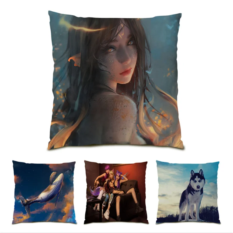 

Creative Velvet Cushion Cover 45x45 Funny Home Decoration Polyester Linen Sofa for Living Room Nature Landscape Pillowcase E1123