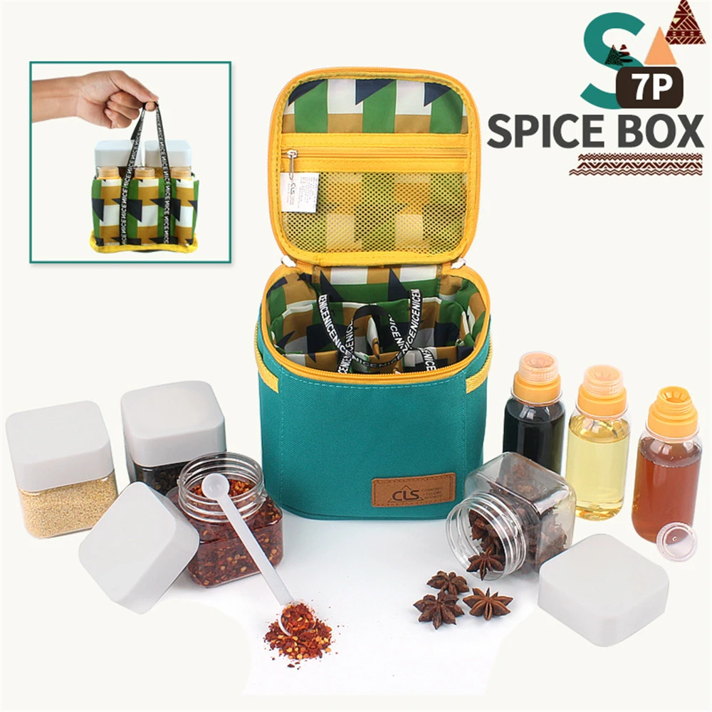 

7PCS/Set Spice Sauce Condiment Bottles Pepper Seasoning Jar for BBQ Camping Outdoor Salt and Pepper Jar with Bag Herb Spice Tool