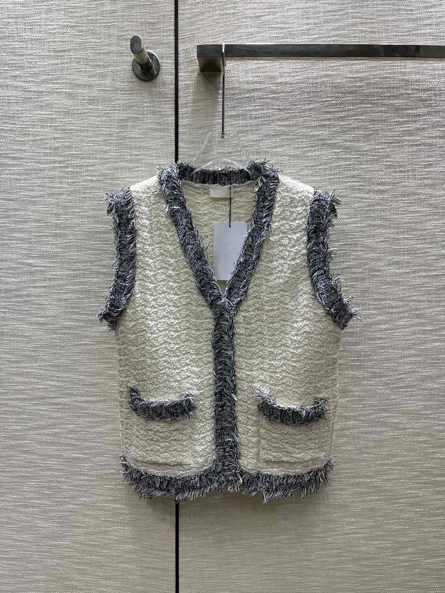 

Tweed woven fringe vest vest, full of retro atmosphere very atmosphere