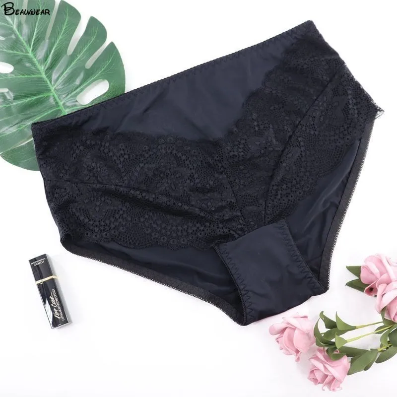 Beauwear Sexy Women Panty Floral Lace Underwear Plus Size Female Brief Ultra Thin Underpants For Ladies Black Beige Whhite 7XL