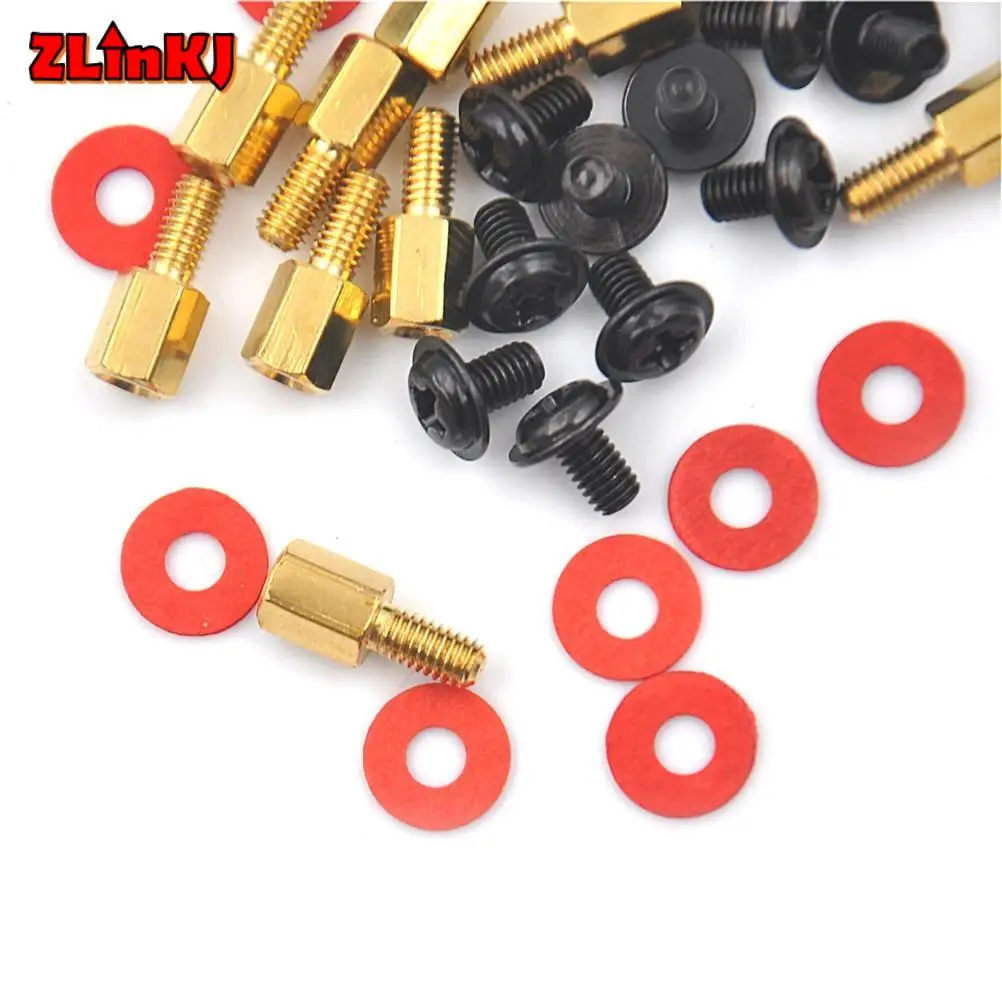 

12sets Golden Motherboard Riser+Silver Screws Computer Red Washers 6.5mm 6-32-M3 New