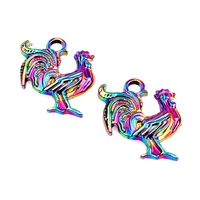 10pcslot rainbow color animal chicken cock fowl feather metal charms pendant for bisuteria para manualidades por mayor material