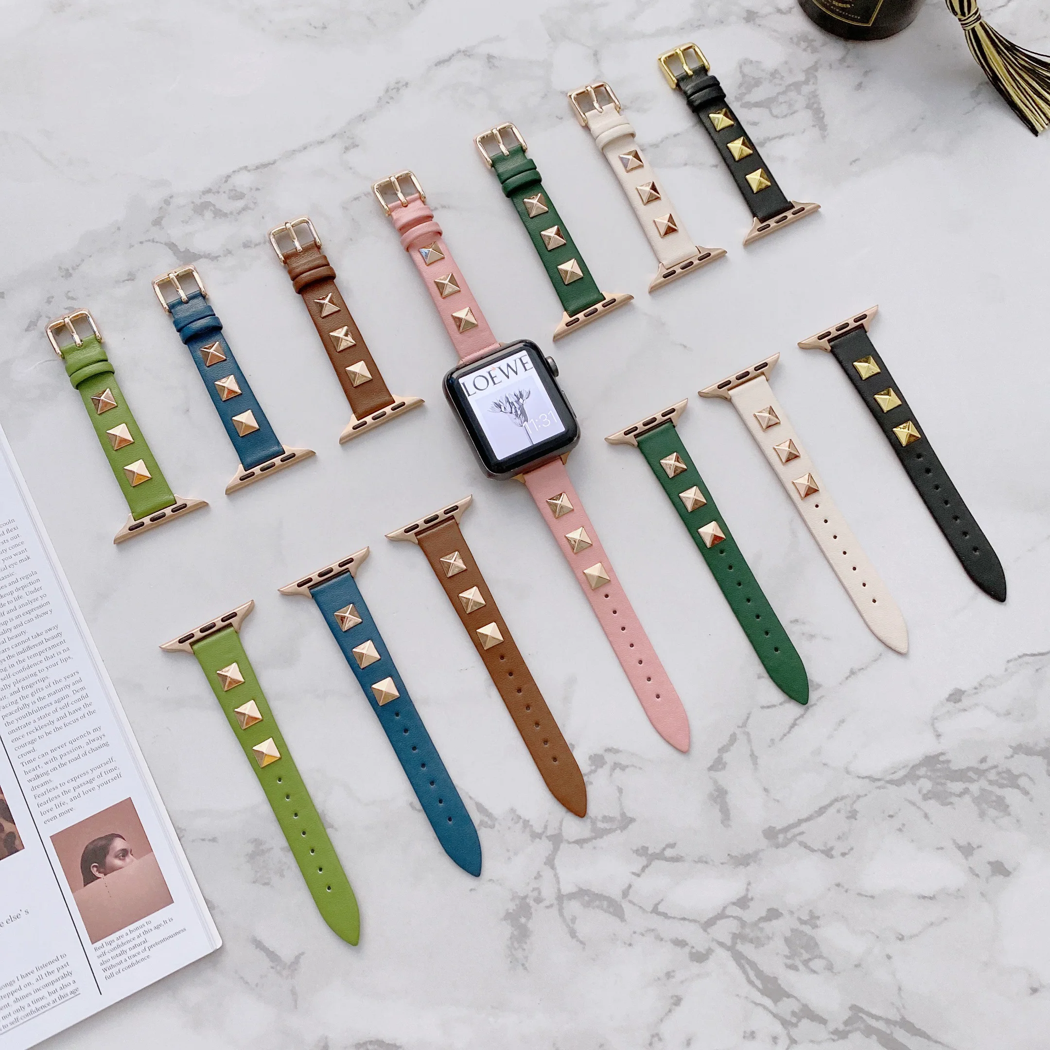 

Leather strap For Apple watch Ultra 49mm 8 7 45mm 41mm Trendy Slim Smart Watch Wristband For iwatch 6 5 4 3 SE 44mm 42mm 40mmm