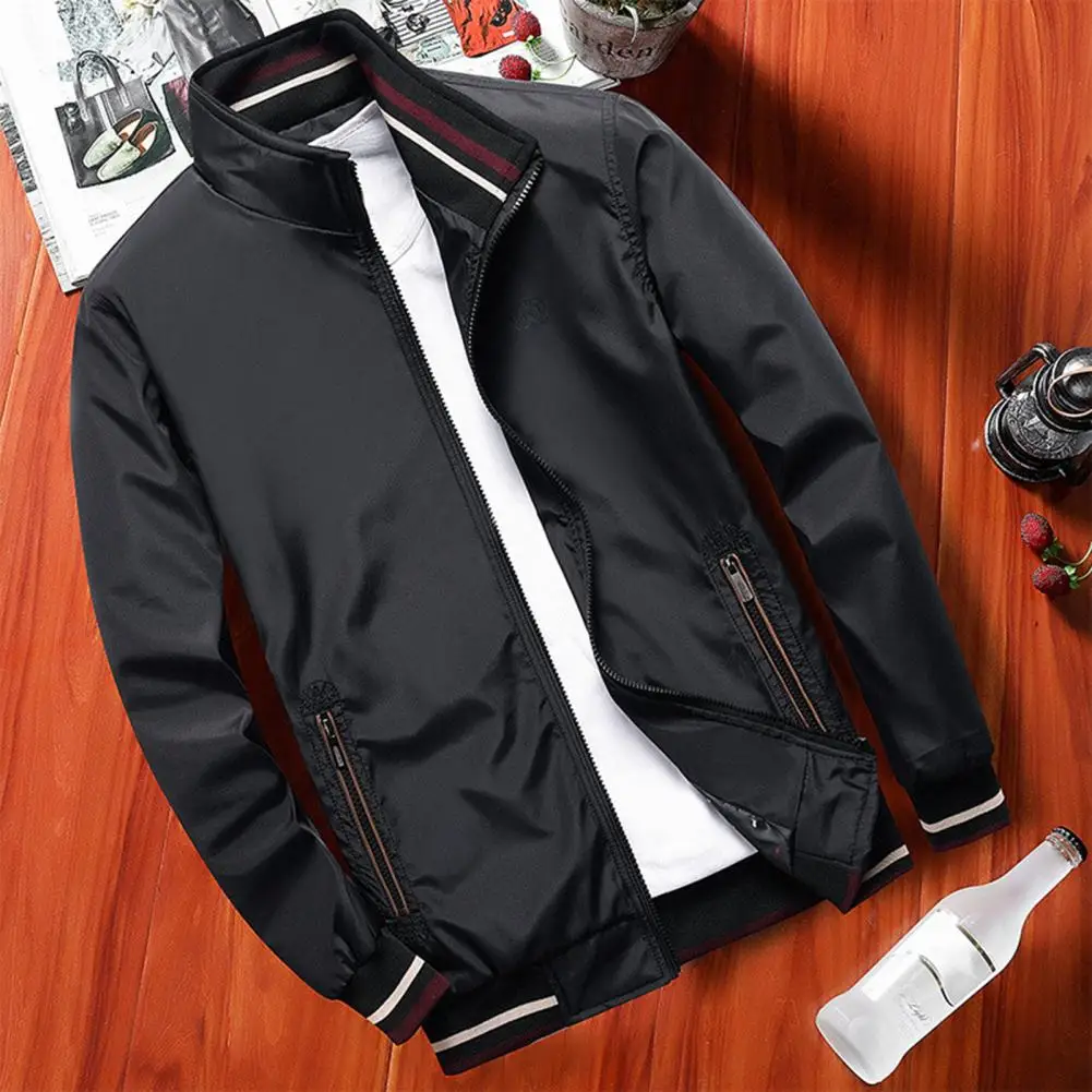 

Solid Color Embroidery Men Jacket Autumn Ribbed Cuff Fine Stitching Outerwear Trendy Slim-fitting Elderly Jacket For Dating 2022