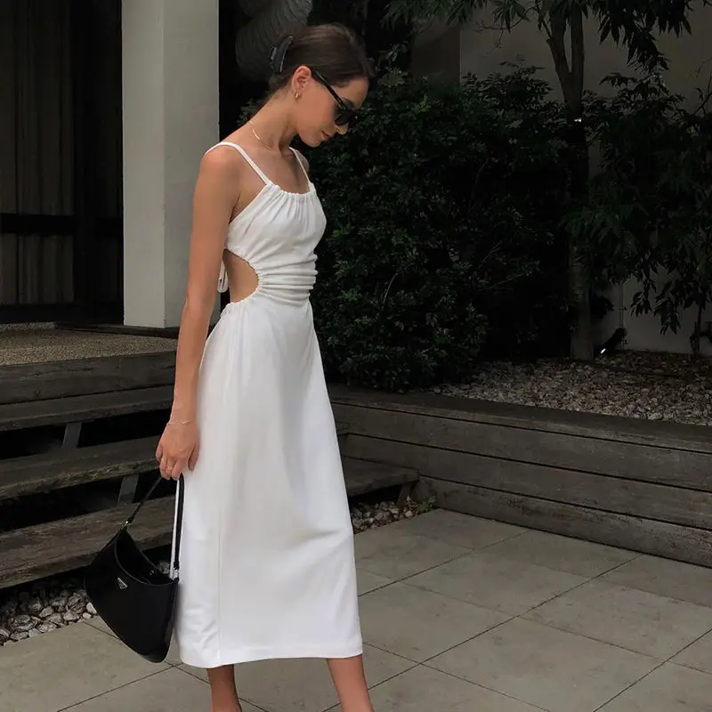 

Spring Women's Evening Dress Midi White Dress With Bandage Elegant Robe Femme Ropa Mujer Backless Party Vestidos فساتين السهرة