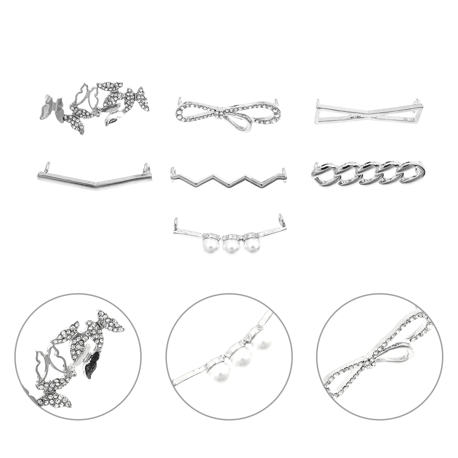 7 Pairs Shoelace Charms Shoelaces Buckle Lock Rhinestones Pearl Bow Shoelaces Clips for Sneakers Casual Shoes