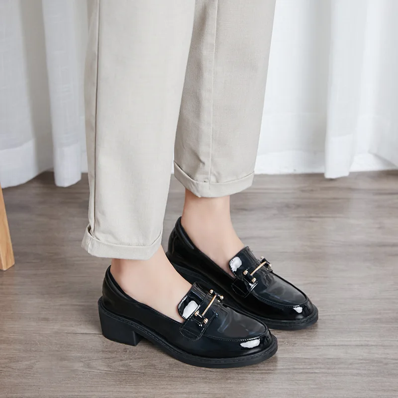 

Round Toe Retro Woman Shoes Oxfords British Style Loafers With Fur Female Footwear Slip-on Soft Casual Sneaker Leather Preppy Dr