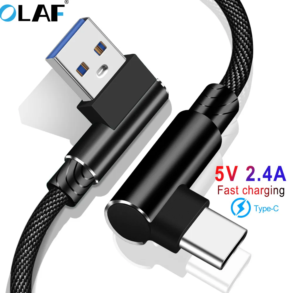 OLAF USB Type C 2.4A Fast Charger USB Cord 90 Degree USB Type C Cable For Samsung Sony Xiaomi Galaxy A70s Phone USB-C Data Wire