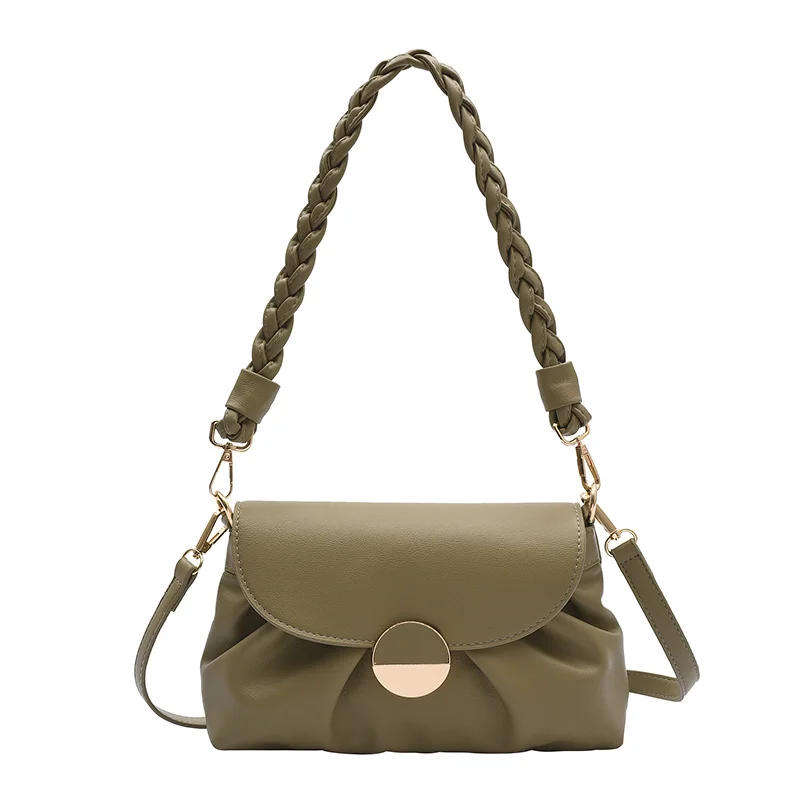

Vintage Simple Shoulder Bags for Women Fashion Woven Straps Flap Bag PU Leather Solid Color Small Crossbody Bag Retro Bags