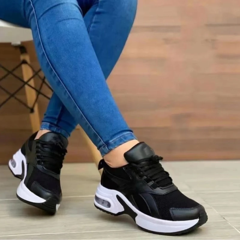 Ladies Sneakers Spring and Autumn New Lace Up Wedge Platform Shoes 2022 Ladies Outdoor Fashion Air Cushion Casual Running Shoes3