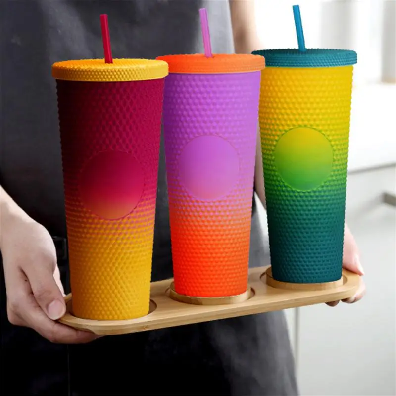 

710ML Flash Water Bottle With Straws Lid Plastic Reusable Coffee Mug Drinking Cup Juice Tumbler Bar Outdoor Drinkware