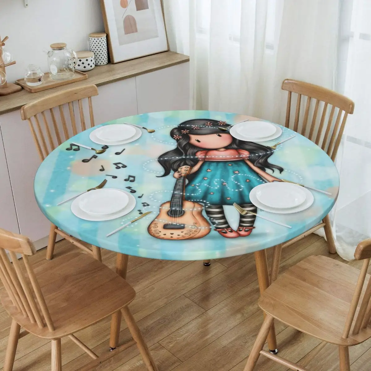 

Round Anime Girl Santoro Gorjuss Table Cloth Oilproof Tablecloth 40"-44" Table Cover Backed with Elastic Edge