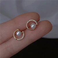 simple fashion gold color women earrings metal white zircon imitation pearls stud earring for women party engagement jewelry
