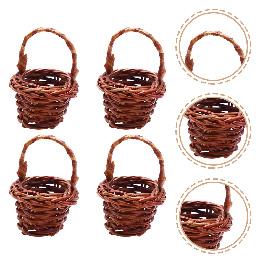 

4pcs Miniature Basket Model Mini House Flower Basket Doll Room Basket Decor