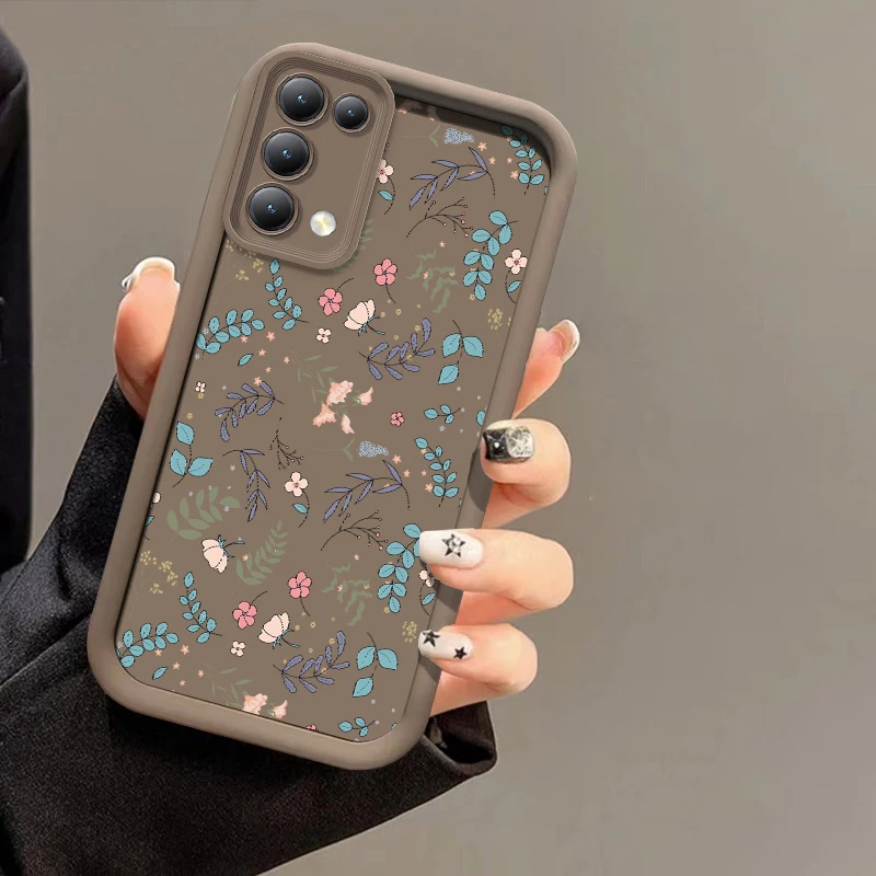 Фото Чехол для телефона Reno 15 Pro Fashion Retro с цветочным принтом в виде листьев для OPPO Reno 15 F FS 5G 15 Pro Mini, матовый, ударопрочный, из мягкого TPU. №5