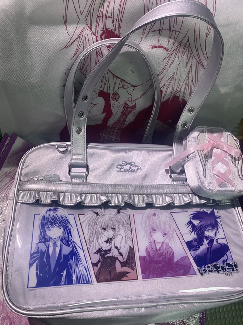 Фото Оригинальный лицензированный продукт Shugo Chara! Серебряная сумка Ita с большой вместимостью, плечевая сумка Jk, коллекционная сумка для косплея, сумка Ita через плечо, подарки. №1