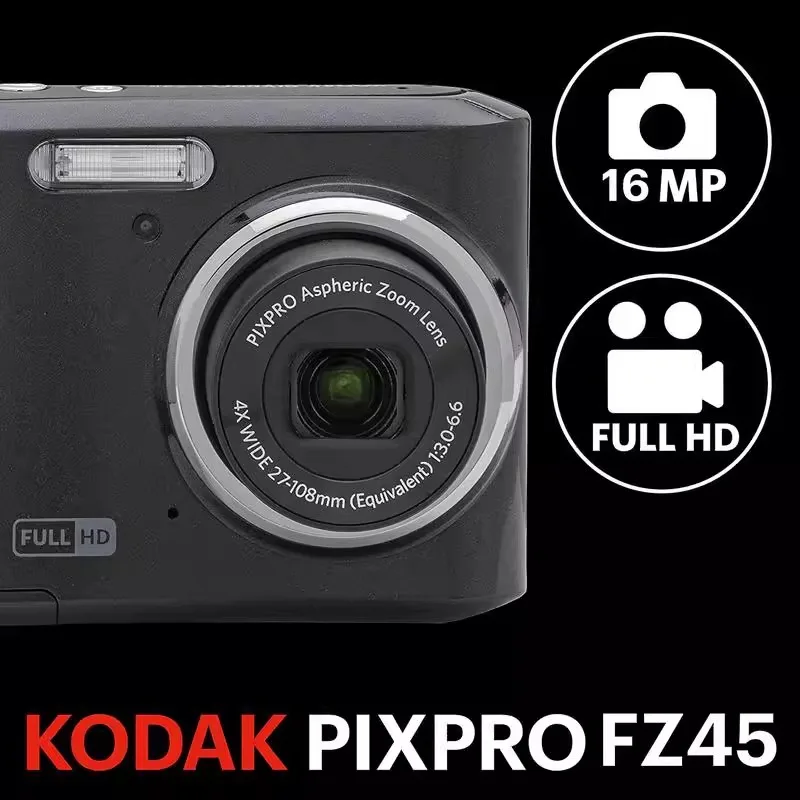 Фото Портативная камера Kodak Pixpro FZ45, видео Full HD 16 МП, 4-кратный оптический зум и интеллектуальный зум, с SD-картой на 32 ГБ + сумка для камеры, готова к использованию. №4