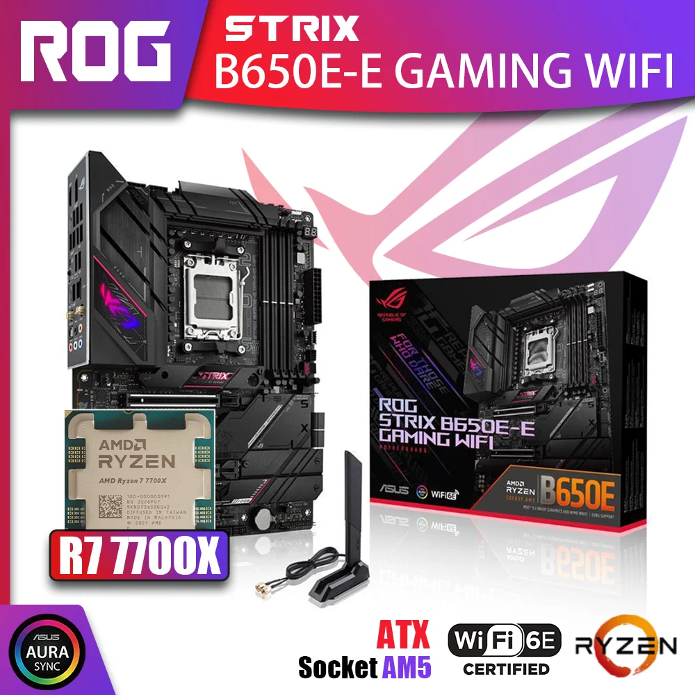 

Новый комплект ASUS ROG STRIX B650E-E GAMING WIFI с AMD Ryzen 7 7700X CPU Процессор DDR5 память материнская плата AM5 RGB Combo ATX HDMI DP USB поддерживает видеокарты NVIDIA AMD для настольных ПК Gamer