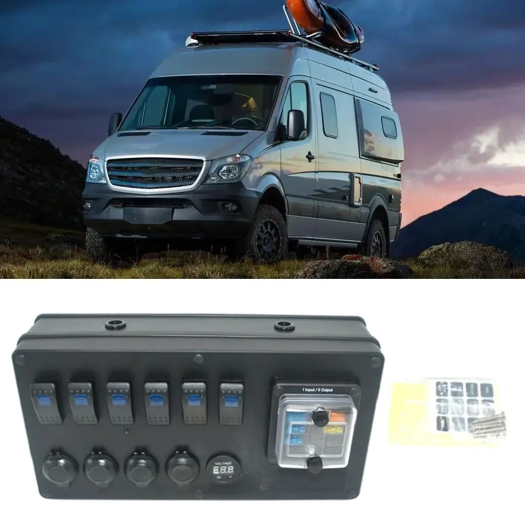 

6 Gang Waterproof Toggle Rocker Switch Panel ,Dual USB LED Digital for , Marine RV ,Truck Bus ,Yacht , Box