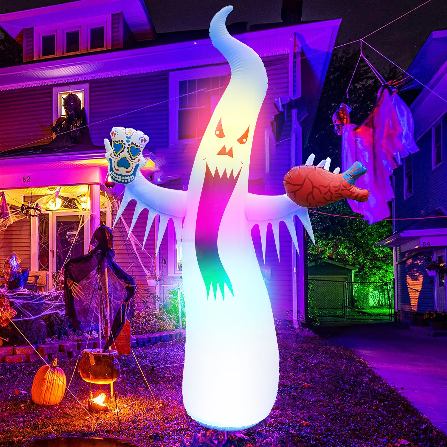 

2,1 м, Хэллоуин, надувной страшный призрак, светодиодный реквизит, меняющий цвет, нарувечерние ринка, Хэллоуин, двор, сад, светящийся Фотофон