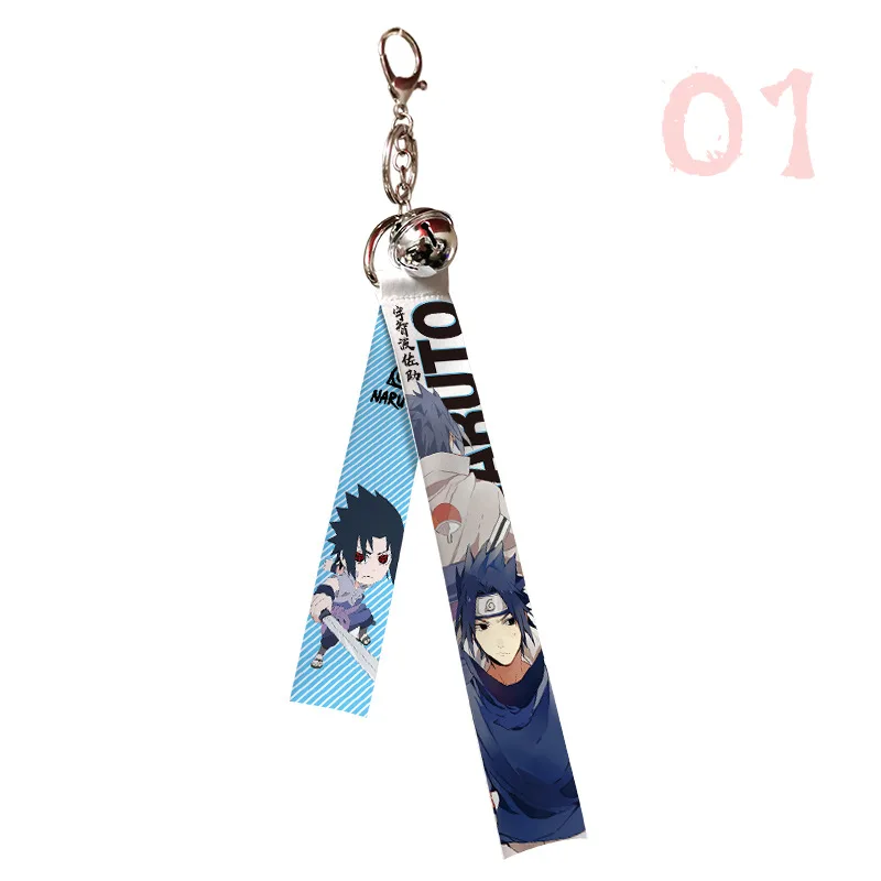 

Japanese Anime Streamer with Bells Cute Hot Character Keychains Webbing Keyring 2 Side Print Streamer Hanging Decor Bag Ornament