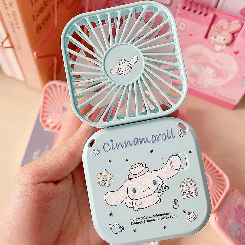 Sanrio Kawaii Cinnamoroll Hello Kitty Kuromi Small Fan Cartoon Style USB Folding Small Fan Portable Outdoor Handheld Fan