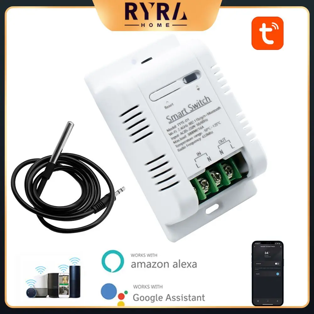

Wifi Temperature Switch 16a Ds18b20 Temperature Sensor Voice Control Waterproof Rf433 Intelligent Thermostat Tuya Smart