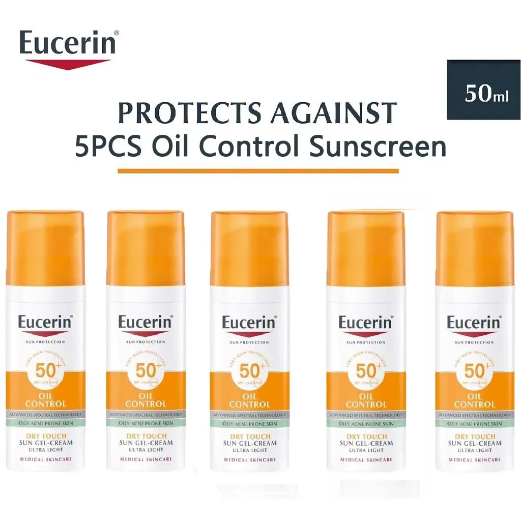 

5PCS Eucerin Oil Control Sun Gel-Cream SPF 50+ Sunscreen UVA/UVB Protection Anti-Shine Suitable For Oily/Acne-Prone Skin 50ml