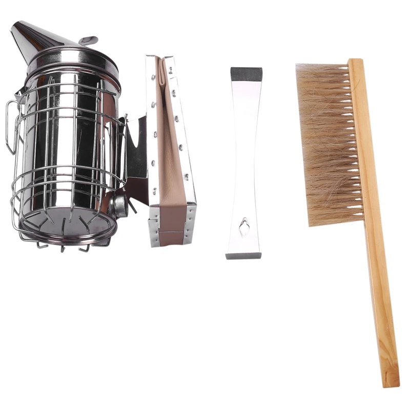 

LJL-Set Of 4 Beekeeping Tools Kit, Stainless Steel Hive Tool, Bee Brush, Smoker, Comb Wax Extracting Fork