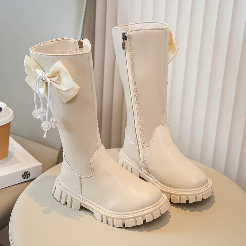 Детские ботинки для девочек шикарные однотонные длинные малышей модные детские