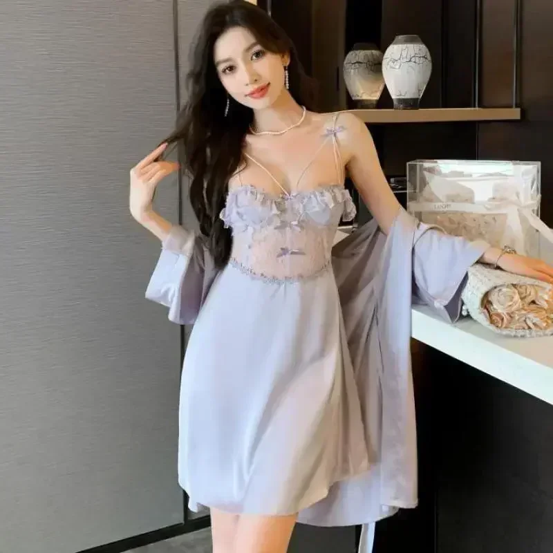 Twinset Dress Out сексуальный комплект из искусственного шелка ажурный халат кружевная