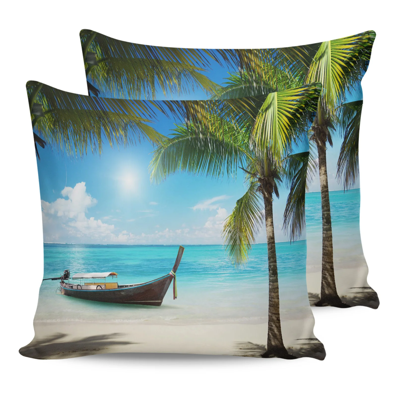 

2PC Pillowcase Beach Coconut Tree Boat Sofa Cushion Cover Bedding Dakimakura Pillow Cover House Home Decorative Pillow Cases