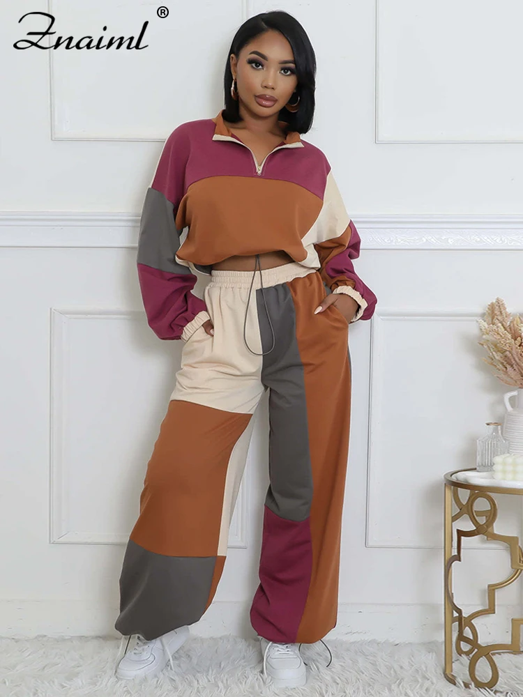 Znaiml разноцветные лоскутные спортивные брюки на шнурке и топ с длинными рукавами