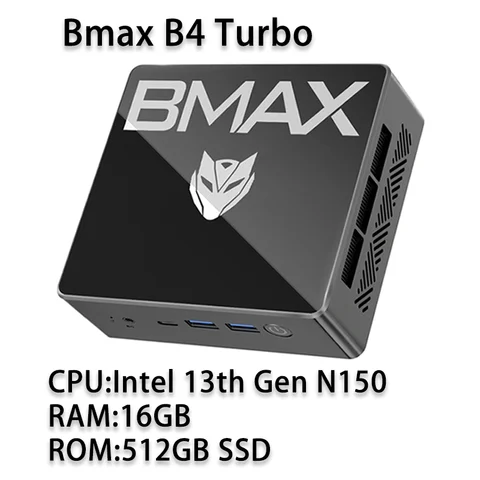 MaxMini B4 Turbo, Windows 11, Intel 13-го поколения N150, 16 ГБ, DDR4, 512 ГБ, SSD, турбочастота 3, 6 ГГц Windows 11 2 * HDMI, 4 ядра и 4